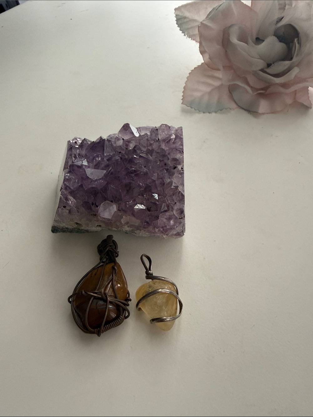 Amethyst Cluster with Two Wrapped Stone Pendants